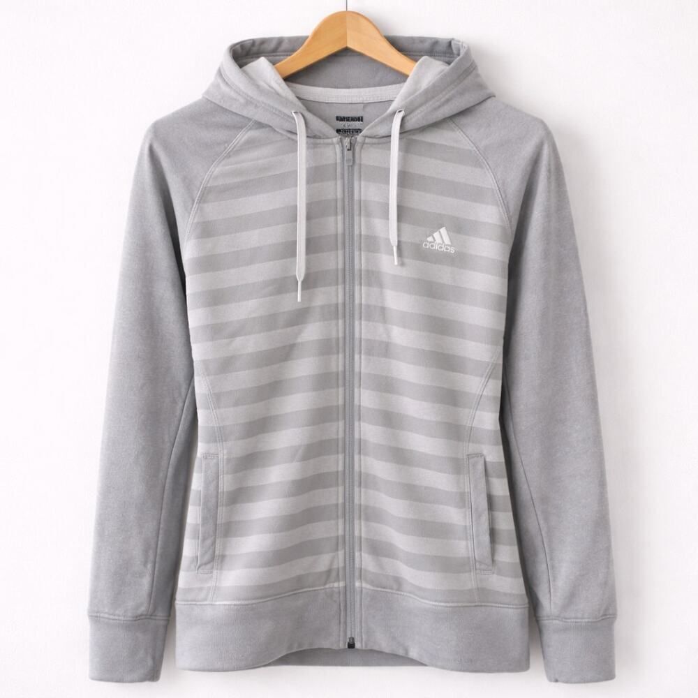 Adidas Women’s Full Zip Gray Drawstring Embroidered Sweatshirt Hoodie L Ultimate